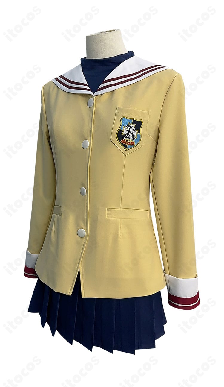 古河渚コスプレ衣装の左側面。ウエストのバランスと裾線、腕の可動域をイメージできるサイドビュー。