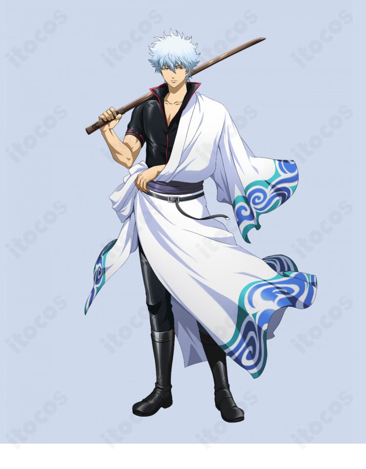 銀魂 坂田銀時 コスプレ衣装のキャラクターイメージ参照。通常衣装の雰囲気と配色が分かるガイド画像。