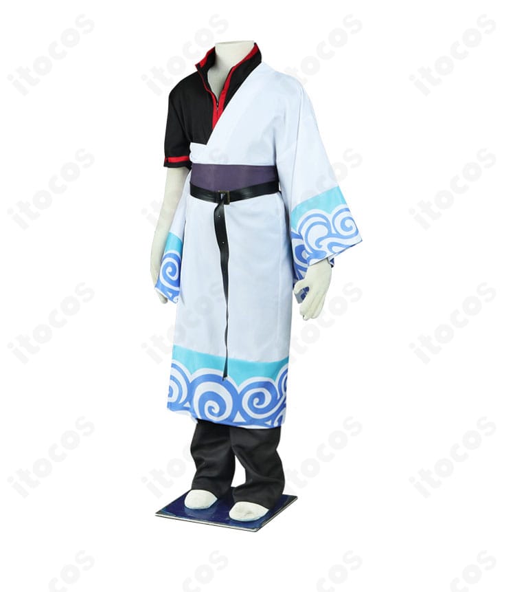 坂田銀時 コスプレ衣装 側面。片袖掛け風の着物ドレープと腰回りのラインを示す画像。