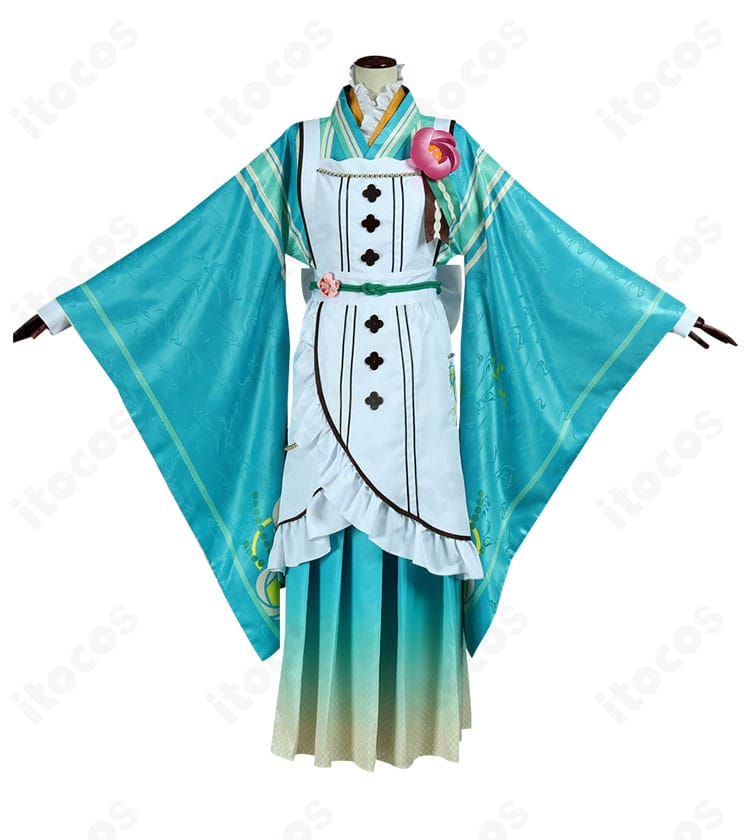 紫之創 恋こい喫茶衣装の正面全体。上着・エプロン・ズボンのコーディネートが分かる写真