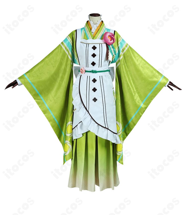 天祥院英智 コスプレ衣装の正面ディテール。胸元の装飾とエプロンのラインがわかる構図。