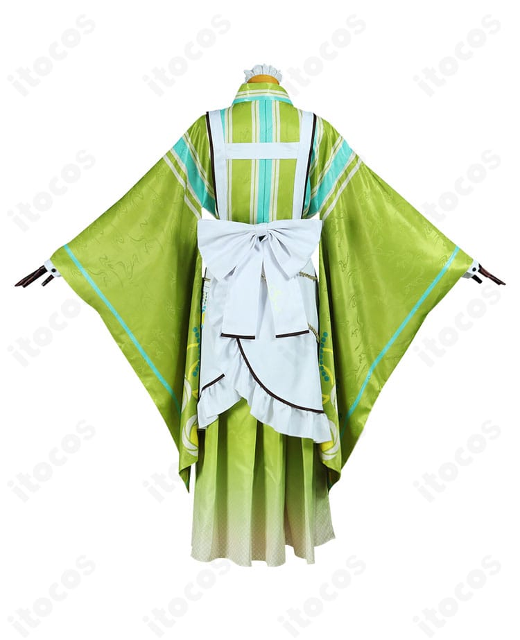 背面デザインの全景。大きな蝶結びとエプロンの落ち感を捉えた天祥院英智コスチューム。