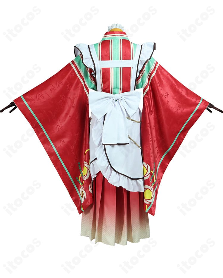 姫宮桃李 コスプレ衣装の背面。大きな蝶結びとエプロンの落ち感を強調した後ろ姿