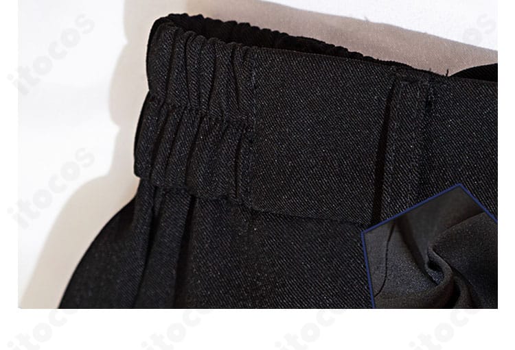 ズボンとウエストバンドの近接画像。動きやすさを意識したラインでスマートに着こなせます。