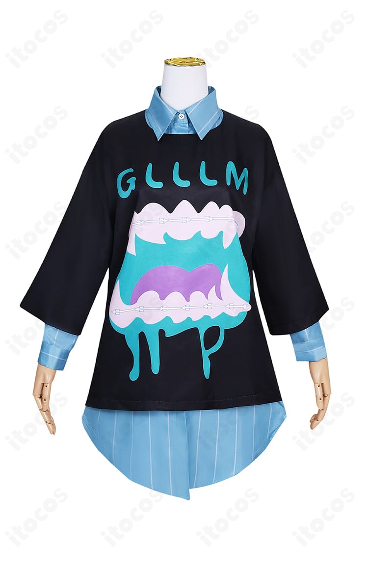 渡瀬キウイ コスプレ衣装の正面全身。トップス・インナー・太ももベルト・髪飾りの配置と高再現シルエットが見える画像