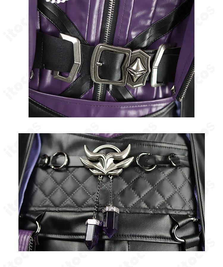 ウエスト周りとコルセットベルトの装飾詳細（留め具・チェーンの配置）