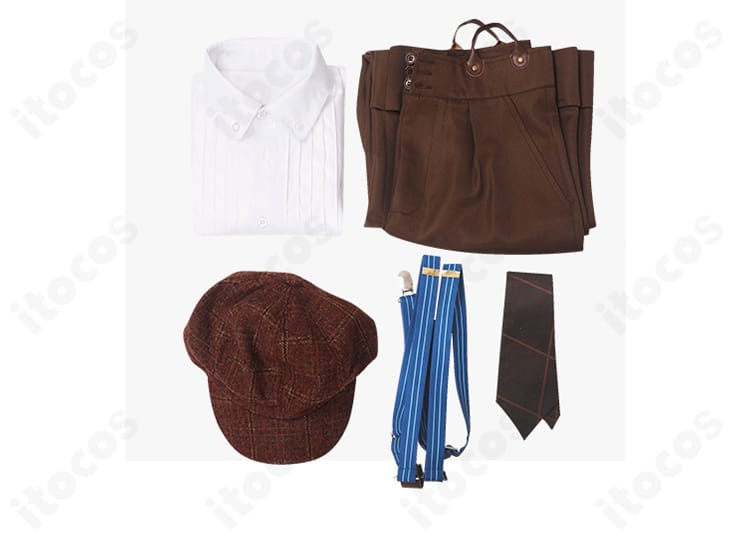 シャルルマーニュ 霊衣ディスガイズ・コスチュームのセット内容一式。シャツ、ズボン、帽子、サスペンダー、ネクタイ