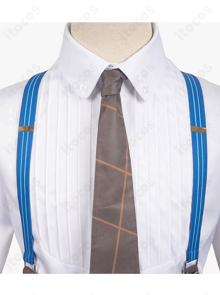 シャルルマーニュ コスプレ衣装の胸元アップ。ネクタイ結びとシャツの質感など装飾ディテール