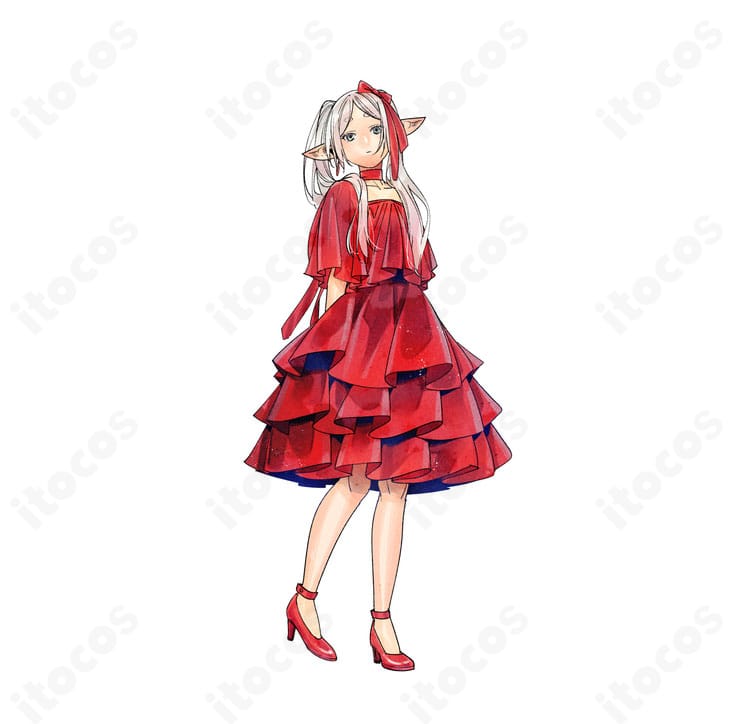 葬送のフリーレン フリーレン 赤いドレスの全体と装飾が分かる詳細画像