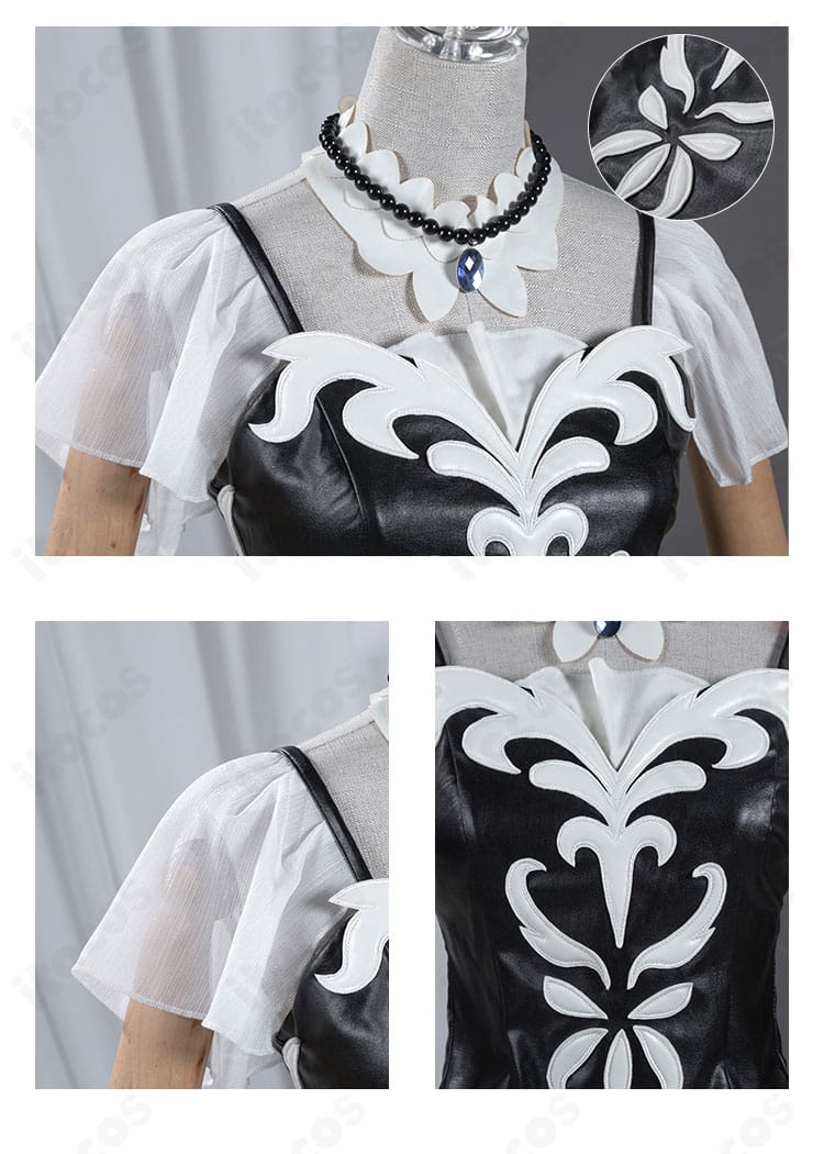 襟元と胸元周辺の刺繍・装飾ディテール。華やかな意匠のクローズアップ