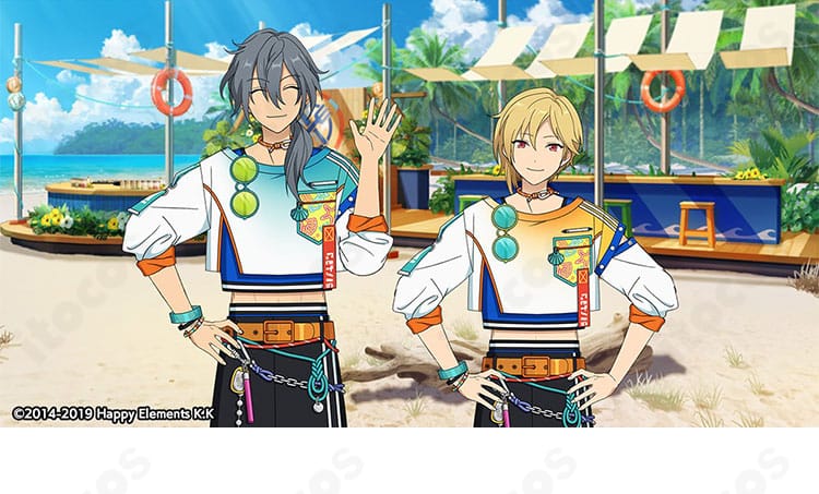 『あんさんぶるスターズ！！』椎名ニキのドリフトアイランド衣装を着用した全身イメージ。細部の装飾まで忠実に再現。