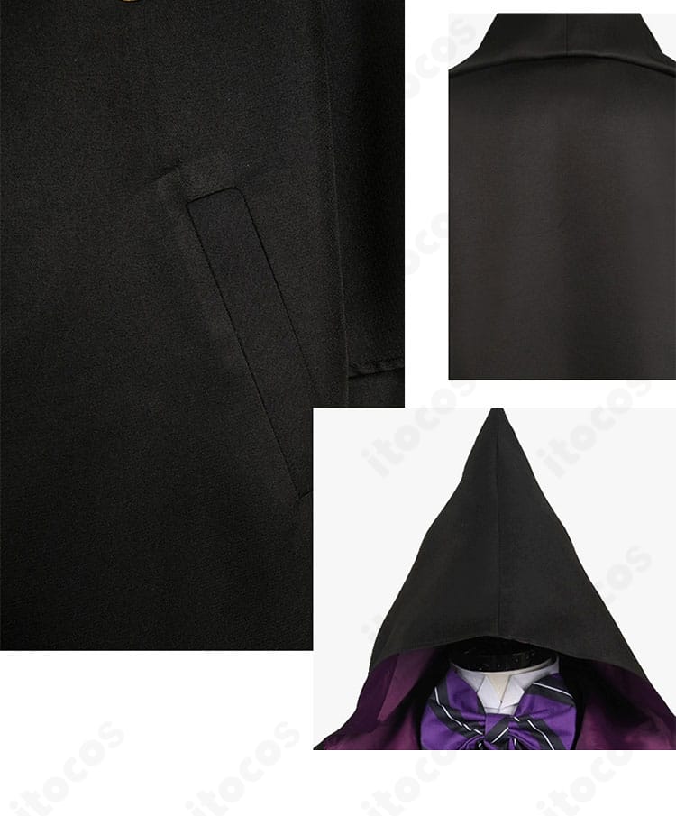 グレゴリー・バイオレット 寄宿学校編コスプレの衣袋と背面ディテール、帽子装飾の近接画像。