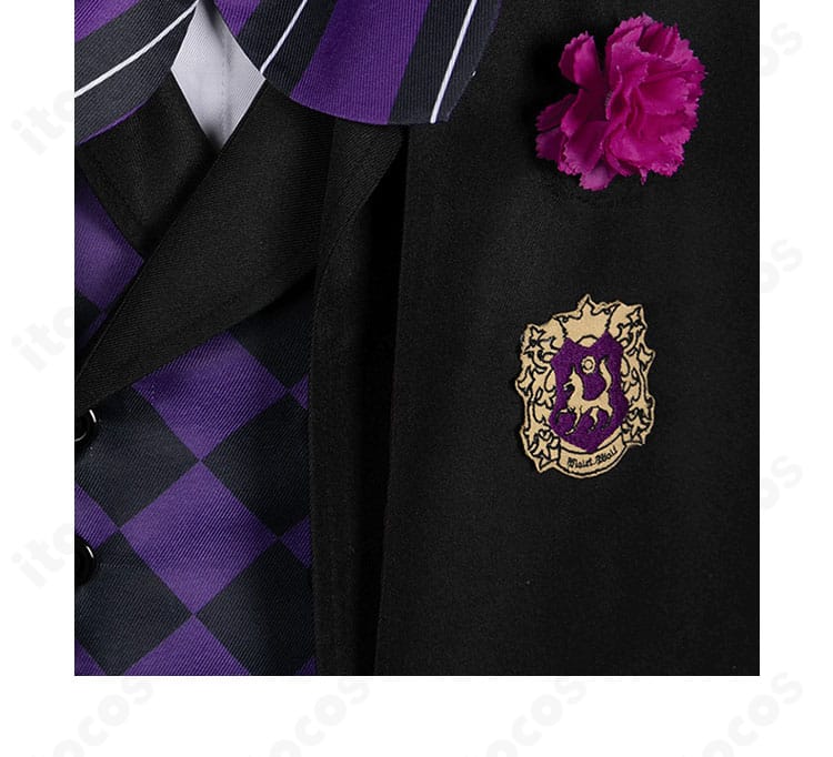 グレゴリー・バイオレット 寄宿学校編コスプレの前胸装飾クローズアップ。胸飾りの配置と質感が分かる。