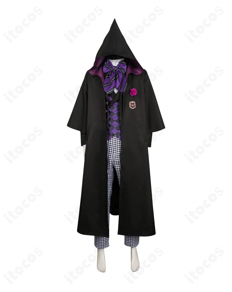 黒執事 グレゴリー・バイオレット 寄宿学校編コスプレ衣装の正面全身。コートとマント、リボンの配置が見える。