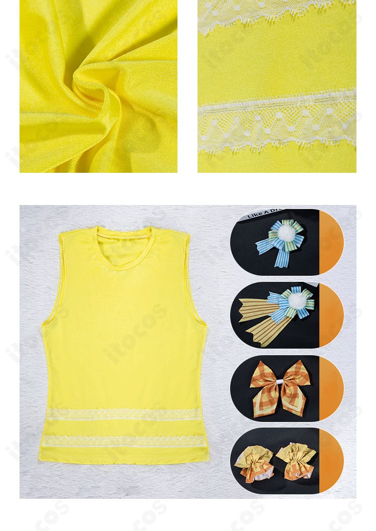 南みれぃ コスプレ衣装のインナー（背心）とアクセサリー詳細。生地感と付属パーツの構成が分かる。