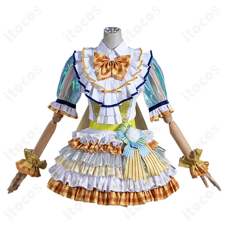 プリパラ 南みれぃ コスプレ衣装の正面全身。トップスとスカーフ、スカートの配色と装飾が分かる商品画像。