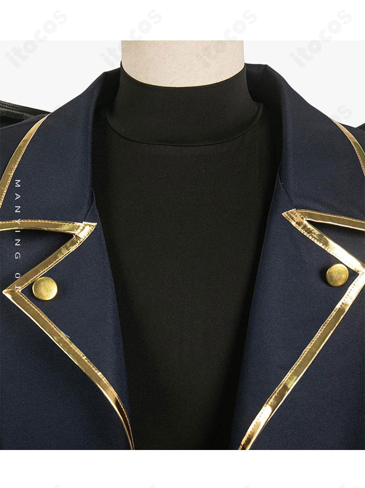 御影玲王 悪魔コスプレ衣装の襟元装飾ディテール。ネックラインの装飾バランスを近接で確認。