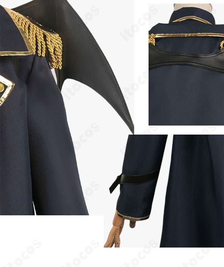 ブルーロック 凪誠士郎 悪魔コスプレ衣装の肩・袖と背面翼のアップ。羽根の形状とステッチの仕上がり