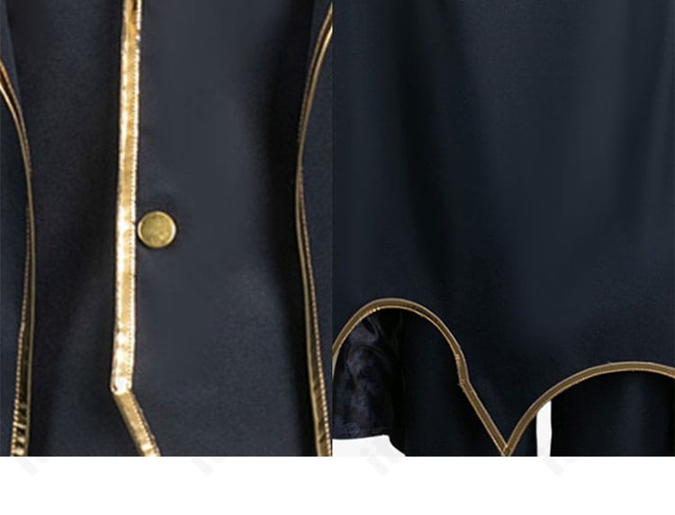 ブルーロック 凪誠士郎 悪魔コスプレ衣装の外套襟と裾装飾のディテール。ゴシック調の意匠で世界観を演出
