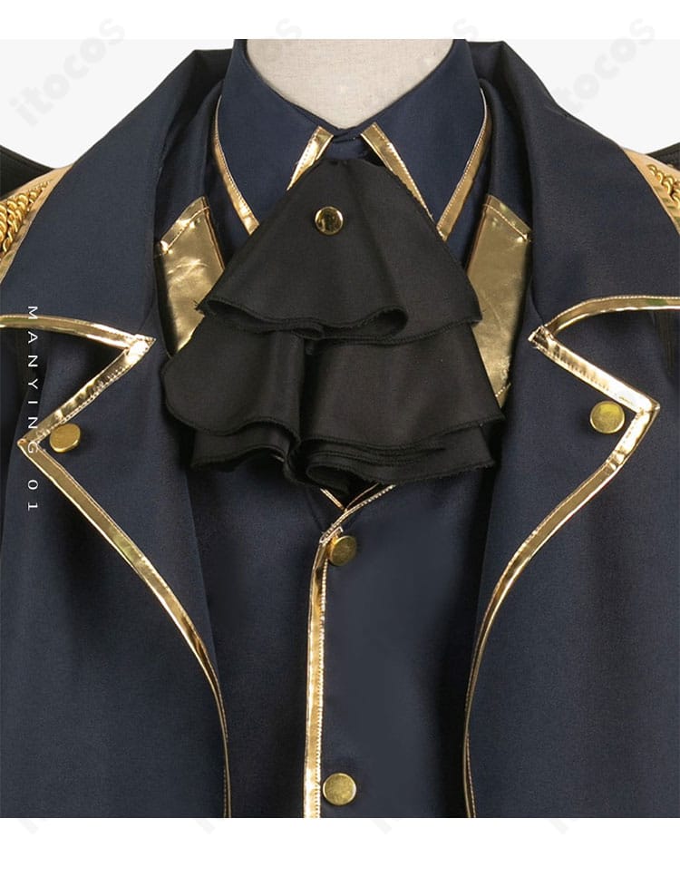 ブルーロック 凪誠士郎 悪魔コスプレ衣装の襟元装飾アップ。精巧な刺繍風意匠と配色のコントラスト