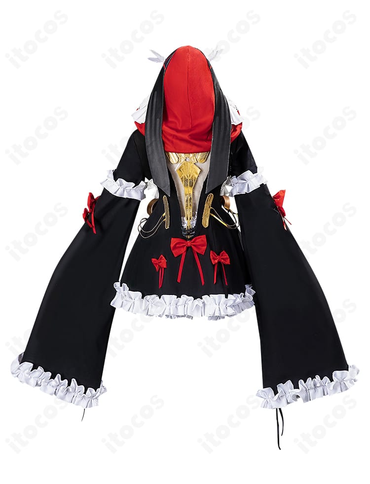 21号・XXI 機械仕掛けの赤頭巾 コスの背面。背中の意匠と羽根風モチーフの配置を見せるディテール。