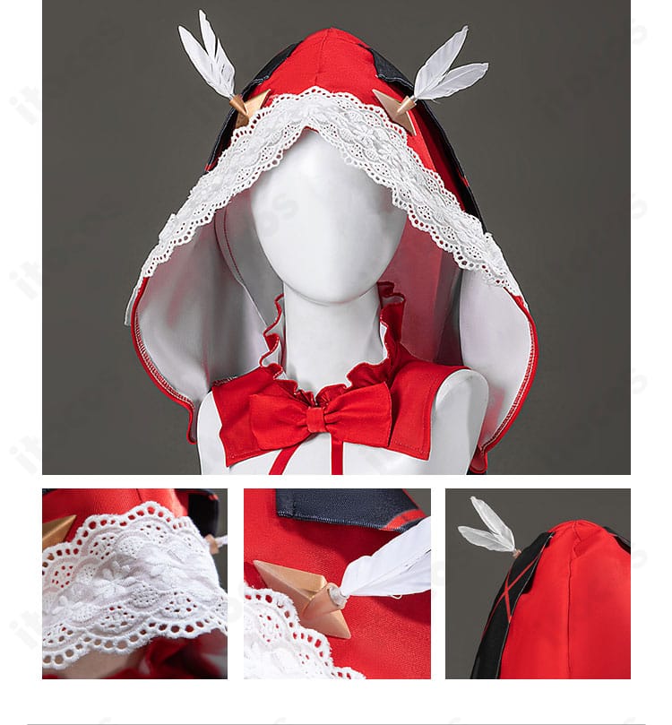 21号・XXI コスプレの帽子頭飾り。赤頭巾モチーフの形状とアクセントを捉えた画像。