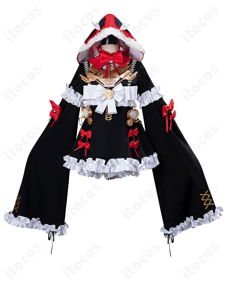 21号・XXI 機械仕掛けの赤頭巾 コスプレ衣装の正面全体。色分割と胸元装飾まで高い再現度を示すカット。