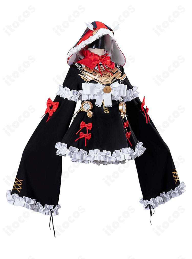 21号・XXI 機械仕掛けの赤頭巾 コスプレの側面。シルエットの滑らかさと腰飾りの位置関係が分かる画像。