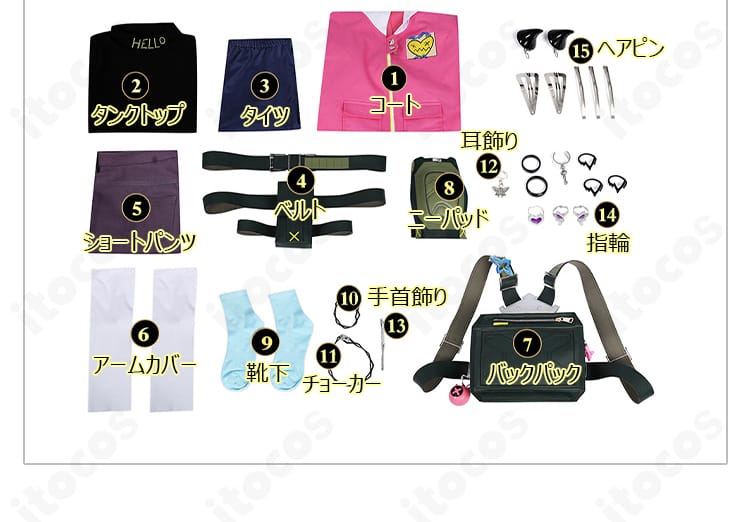 クローヴ衣装セット内容一覧。コートからアクセサリーまでフルセットを一枚で表示。