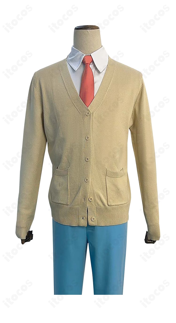 スキップとローファー 志摩聡介コスプレ シャツ前面のディテール。襟元とボタン間隔、ネクタイの見え方が分かる近接写真