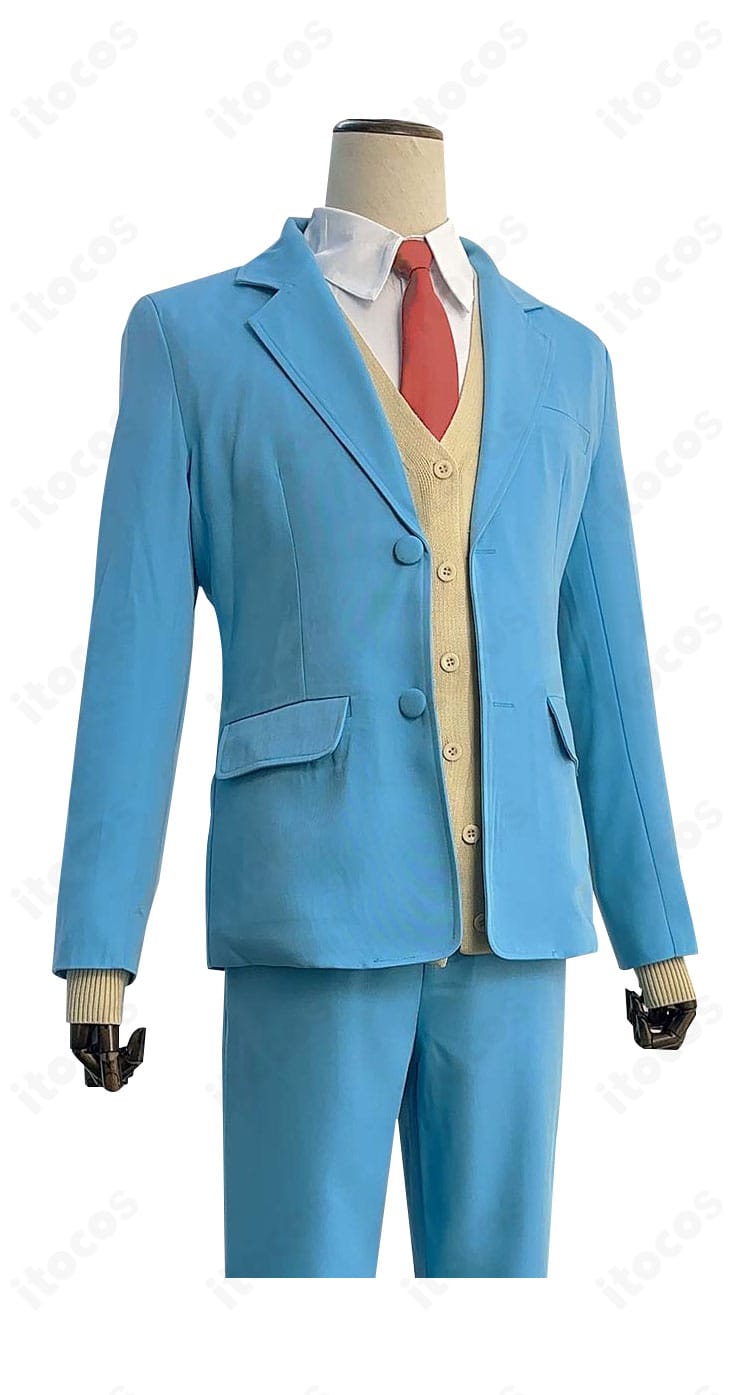 志摩聡介 コスプレ衣装の右側面。サイドラインや袖の落ち感、ズボンのシルエットを示すディテール