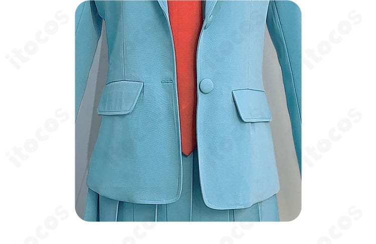 前立て部分の装飾ディテール。ステッチと比翼の美しい仕上げ