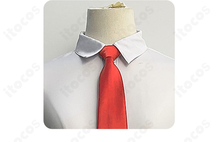 白シャツの襟元とネクタイ。首元がすっきり見える長さに調整