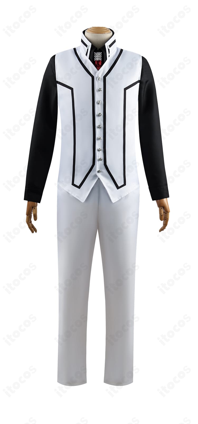 インナーのシャツとベストの接写。ボタン配置と生地感、重ね着のバランスが分かるディテール。