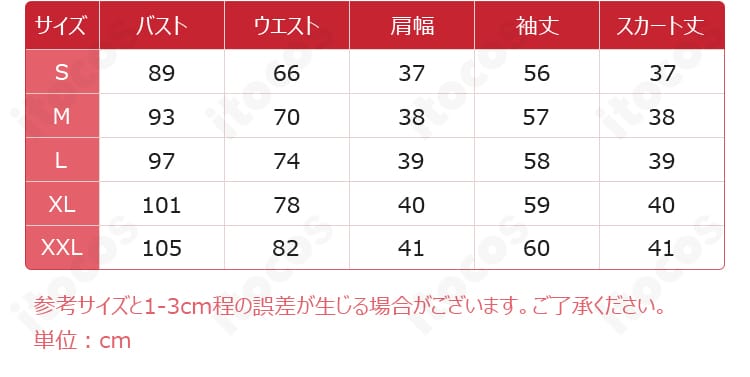 サイズガイドと実測データの案内画像。S〜XXLの選び方の目安が分かるサイズ選定用情報。