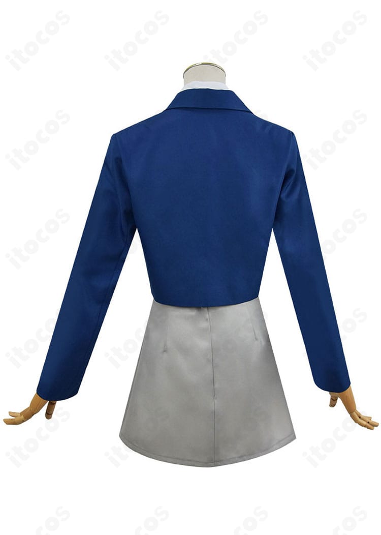 阿古屋真珠のコスプレ衣装背面。ジャケットの背面シルエットとスカート丈感を示す。