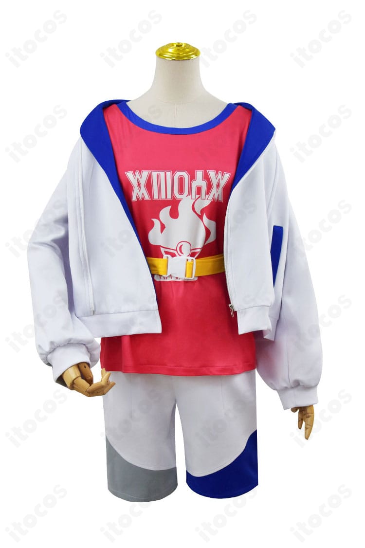 スグリ 藍の円盤 学園制服コスプレの正面全体。コート・ベスト・ショートパンツのシルエットと配色を確認可能