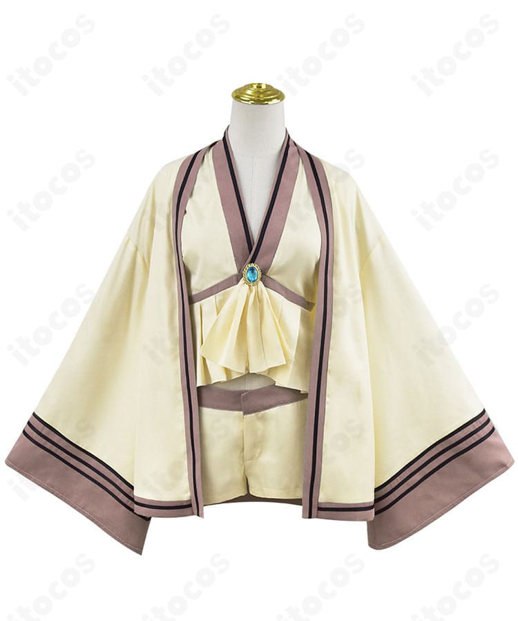 ゼーリエ衣装の正面全身。コートとインナー、ショートパンツ、胸飾りの配置がわかる高再現ディテール。