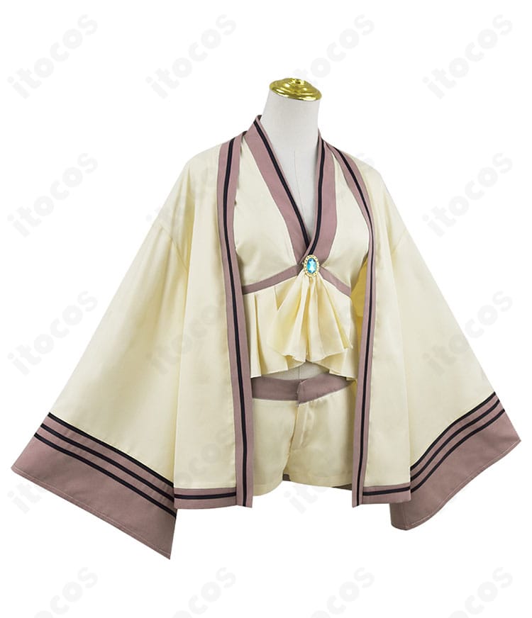 ゼーリエ衣装の側面。ローブの落ち感とシルエット、付属エルフ耳と髪飾りの見え方が分かるカット。