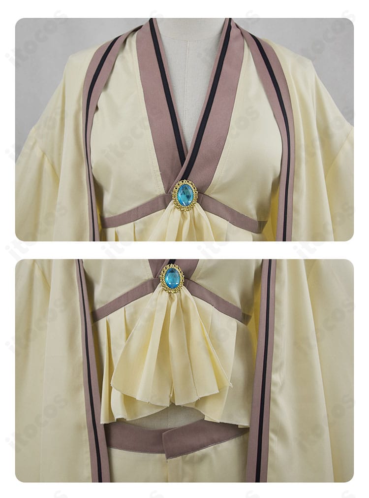 衣領と腰飾りのアップ。装飾パーツの質感と取り付け位置が把握できるディテールカット。