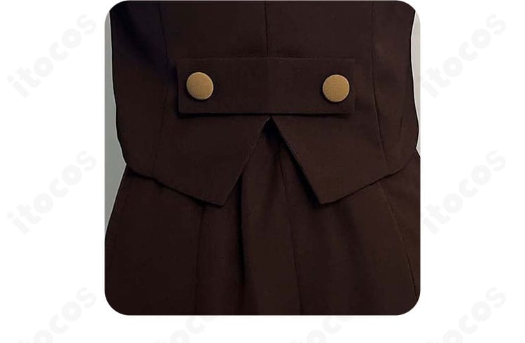 ウエスト周辺の装飾ディテール。切替位置とステッチ、スカート上端の仕上げが分かる近景。