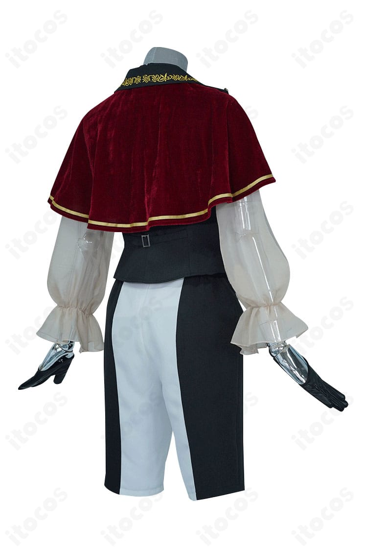 側背からのディテール。背面ラインと腰周りの装飾、袖口の仕上げを鮮明に撮影。