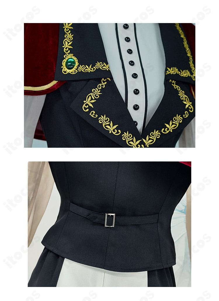 前胸部と背面のディテール比較。襟元・胸元のデザインと背中の装飾の再現度を強調。