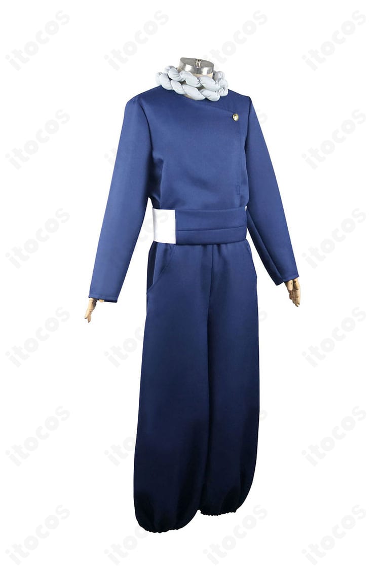 呪術廻戦 究極メカ丸 コスプレ衣装のサイドビュー。腰回りのコルセットベルトと可動域を意識した裁断が確認できます。