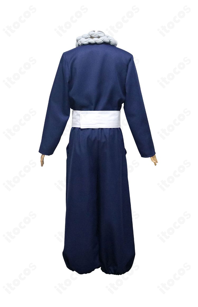 呪術廻戦 究極メカ丸 コスプレ衣装の背面。背中のラインとベルト位置まで忠実に再現した後ろ姿。