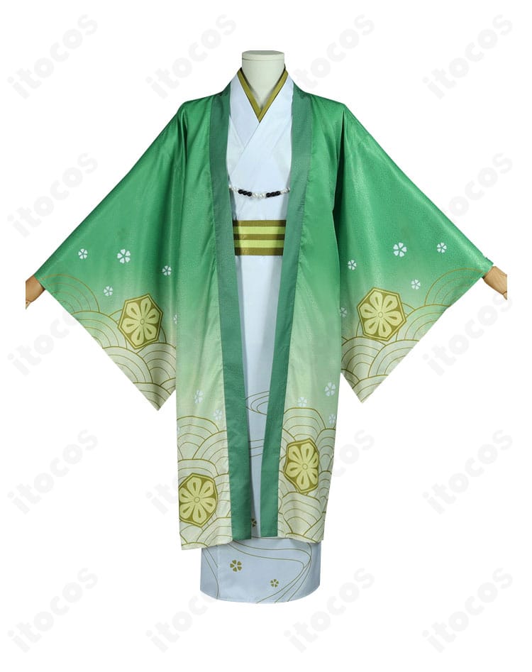 文豪ストレイドッグス 中島敦 正月衣装コスプレの正面全体像。襟元から裾まで端正なラインと配色が分かる画像。