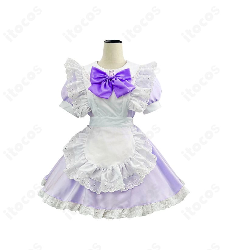 マギアレコード 暁美ほむら メイド服コスプレの正面。セガコラボカフェ衣装のデザインラインとエプロンのレイヤー感が分かる。