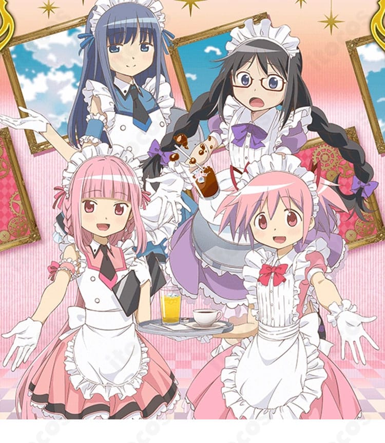 マギアレコード 暁美ほむら セガコラボカフェ版メイド服の全身コスプレ衣装。キャラクターらしさを重視した配色とフリルを再現。