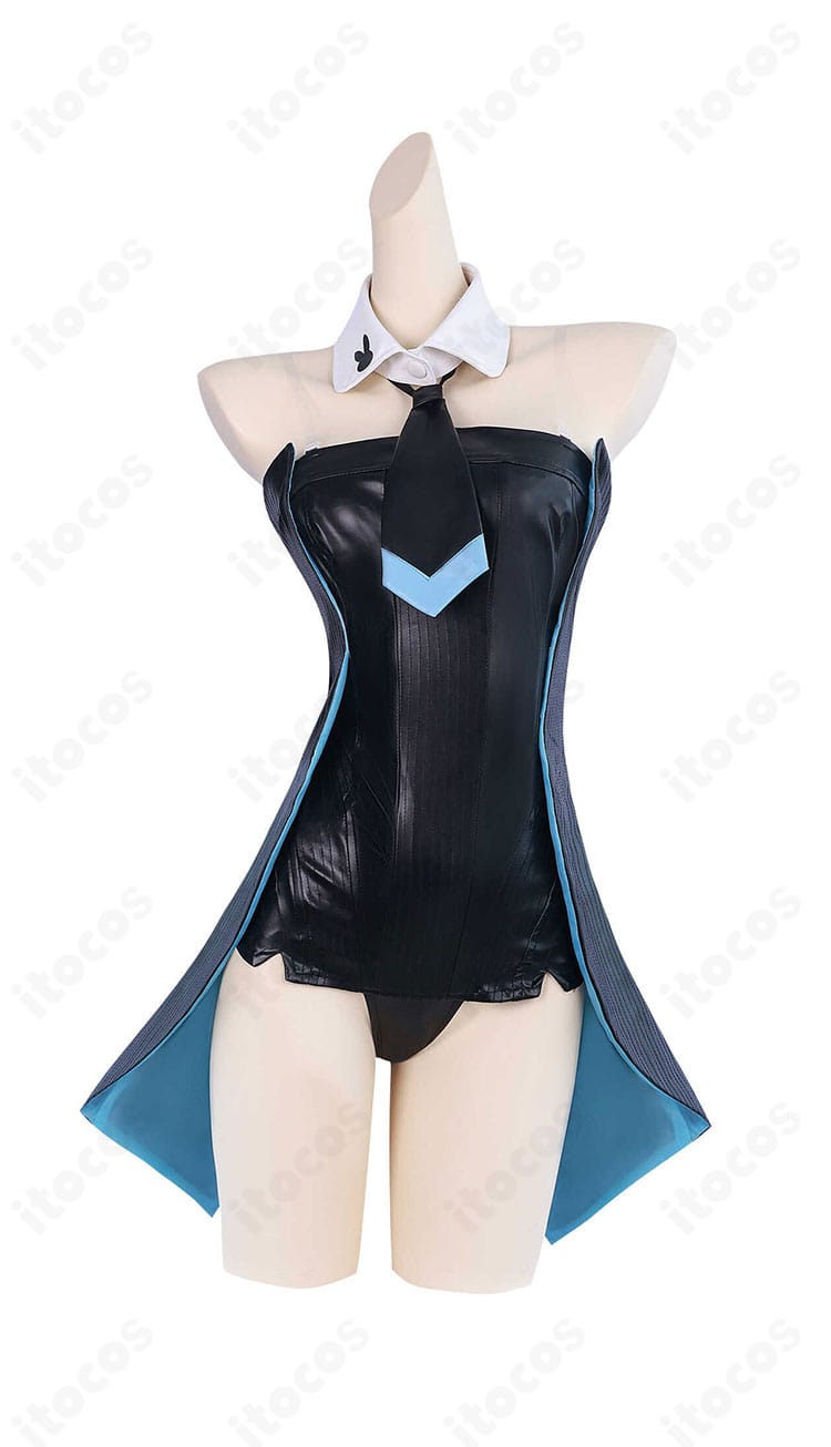 初音ミク バニーガール衣装の正面全景。レオタードの光沢感とネクタイ・つけ襟のディテールが分かる商品写真。