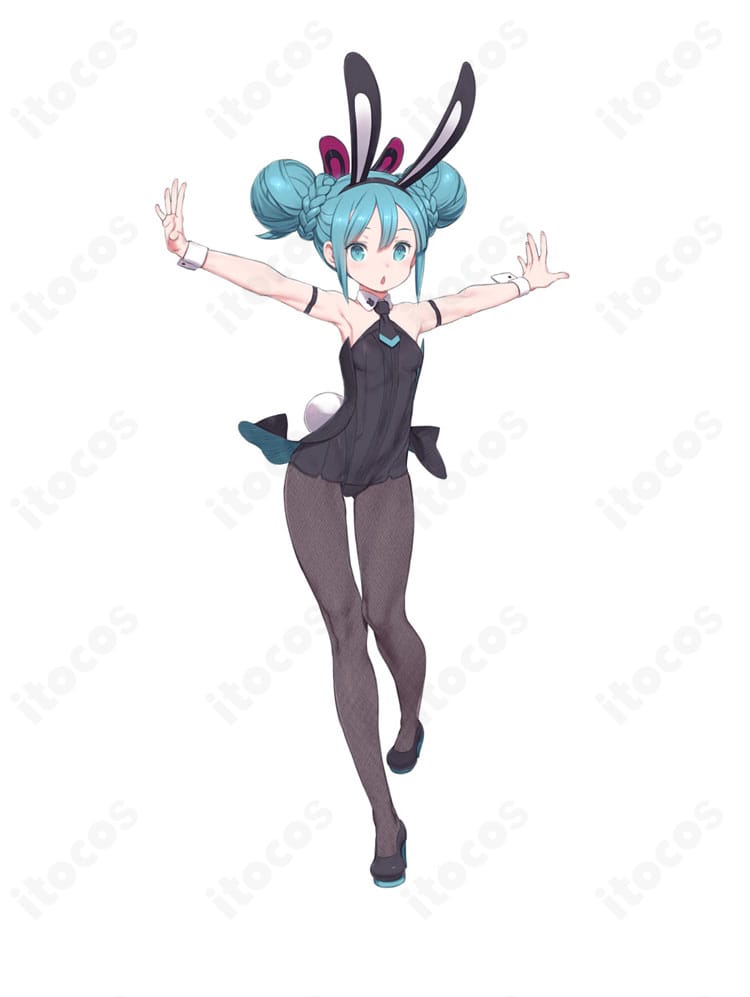 初音ミクのバニーガールコスプレ衣装イラスト。配色と装飾を高忠実度で再現した全体イメージ。
